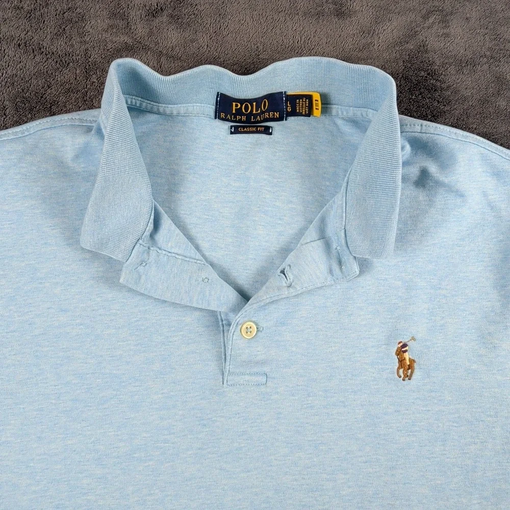 Vintage Polo Ralph Lauren Men's Classic Fit Soft Cotton Polo Shirt Large Blue